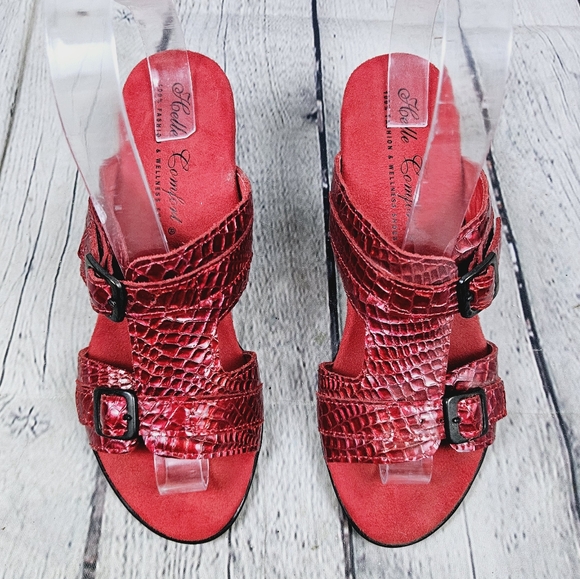 HELLE COMFORT | snake reptile print leather open toe comfort heeled sandals - Picture 2 of 13